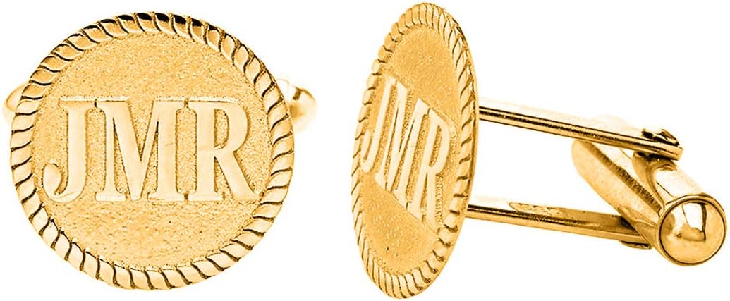 Certified 14k Yellow Gold Personalized Engraved Initial Cufflinks Custom 3 Letters