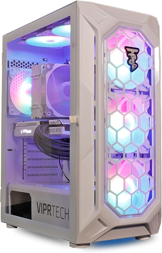 ViprTech Avalanche 2.0 Gaming PC - AMD Ryzen 7 (8c/16t 4.1Ghz Turbo), AMD RX 580 8GB, 16GB DDR4 RAM, 512GB SSD, RGB, WiFi, Prebuilt Computer Desktop Tower, White