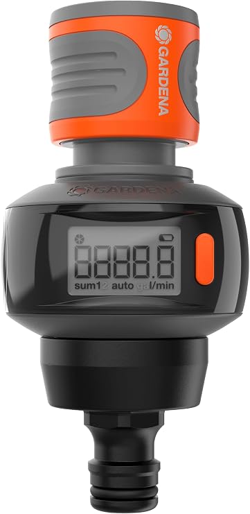 Gardena 18350-20 AquaCount Digital Water Flow Meter, 360° Rotatable LCD, 4 Modes, Made in Germany, Product : Up to 5 Years