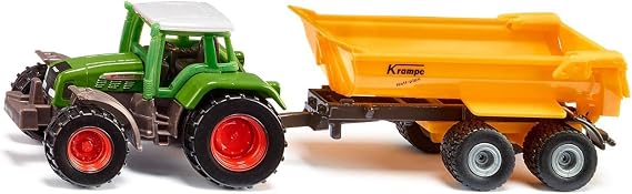 Siku 1605, Krampe Damperli Kamyonlu Fendt Traktör, Oyuncak Traktör, Metal/Plastik, Yeşil/Sarı, Çıkarılabilir kabin, Devrilme Teknesi, Düz Koşu Kauçuk Tekerlekli Treyler, Treyler Kaplin