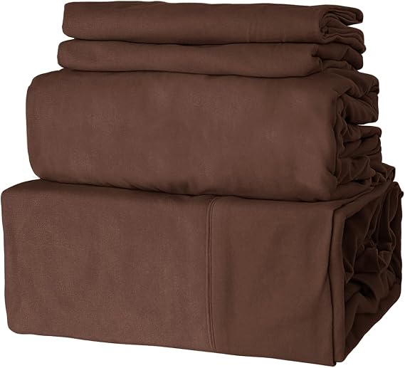 Marquess Flannel Sheet Set - Soft & Comfortable Bedding Sheet, Easy Care Ultra Warm & Luxurious 4-Piece Collection (Brown, Full)