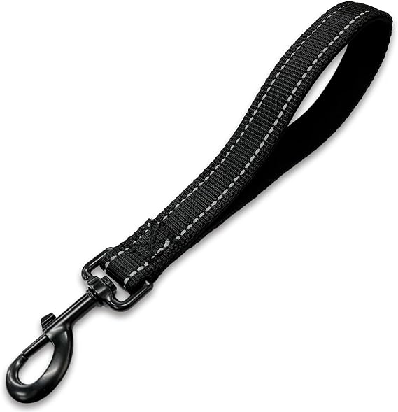 Black Heavy-Duty Short Nylon Dog Leash with Soft Padded Handle, 12-Inch Traction Ropes with 360 Swivel Hook for Medium and Large Dogs