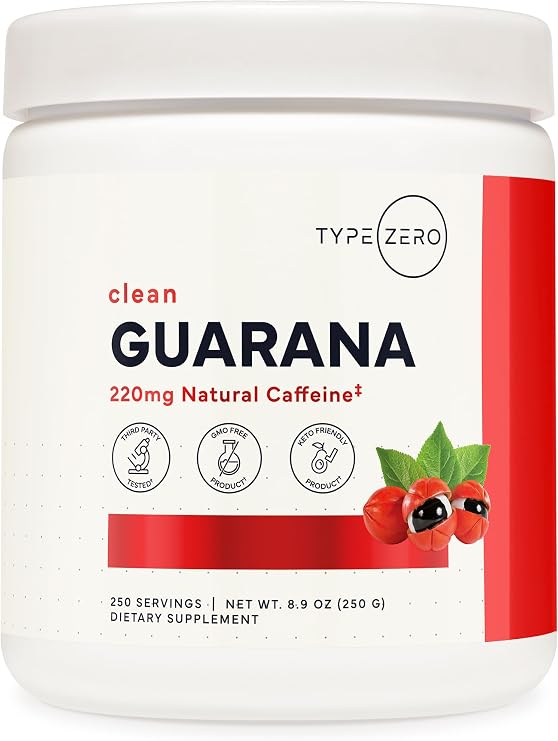 Type Zero Clean Guarana Powder Drink Mix (Unflavored) 250 Servings | 220mg Caffeine Per Serving, Natural Caffeine, Gluten-Free, GMO-Free