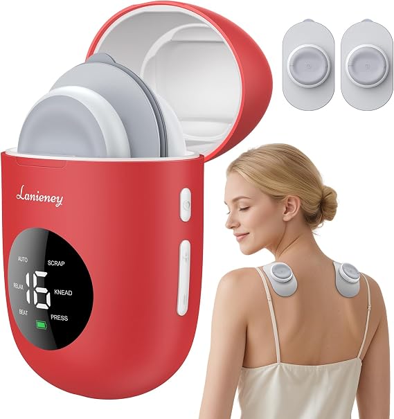 Wireless TENS Unit, Muscle Stimulator for Pain Relief, Portable TENS Machine, Dual Channel Pocket-Size EMS Massage Device with Charging Case, LED Screen for Back, Shoulder, Waist, Red
