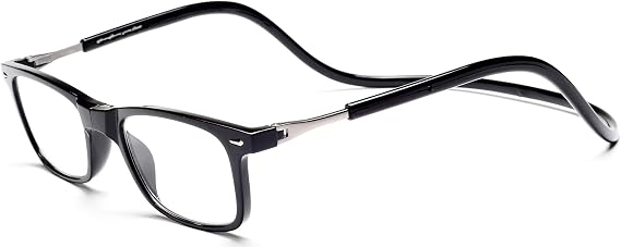 Magnetic Reading Glasses Adjustable Front Connect for Men or Women Black G2 +1.50