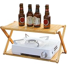 Camping Foldable Shelf, Multi-Function 2 Tier Indoor Plant Shelf, Multifunctional Folding Table Shelf, for Books, Sundries, Kitchenware, Camping Supplies