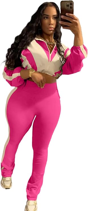 Women 2 Piece Outfit Casual Sweatsuit Zip Up Jacket Long Pants Workout Sets