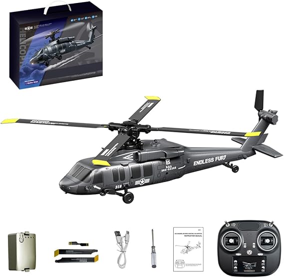 UH-60 Blackk Hawkk Remote Control Helicopter, 2.4G 5CH Flybarless RC Helicopter Aircraft with Barometric Altitude Hold/Optical Flow Positioning/One-Key InvertGift, Gift -RTF