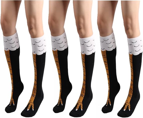 3 pairs Cartoon Chicken Legs Socks Crazy Funny Chicken Feet Socks Claws Over The Knee High Socks Chicken Leg Socks for Women