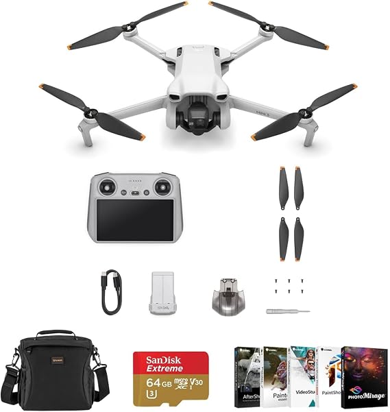 DJI Mini 3 Drone with RC Remote Controller Bundle with 64GB microSD Card, Shoulder Bag, Corel PC Software Kit