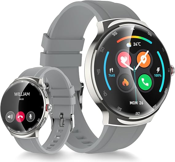 Smart Watch for Men Women, 1.43 Curved AMOLED HD Screen Fitness Tracker, 100+ Sport Modes, Heart Rate Sleep Monitor, Pedometer, Smartwatch for Android & iOS Compatible