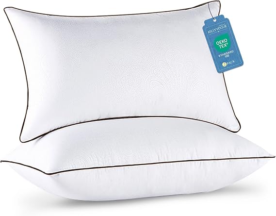 JOLLYVOGUE Pillows Queen Size Set of 2, Cooling and Firm Pillows with Oeko-Tex Certified Down Alternative Filling for Side, Back, and Stomach Sleepers, Hotel Collection