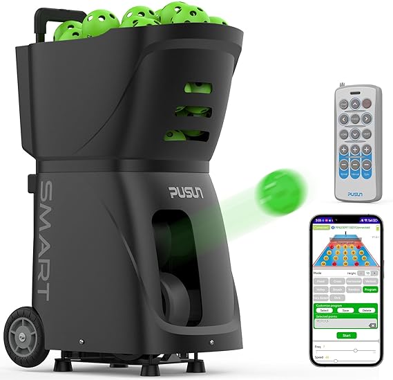 PP-Smart Pickleball Machine - Professional Auto Ball Server with APP Control, 20 Landing Points & Dink Shots, Smart Pickleball Trainer with Variable Speed System (4-6H Runtime)