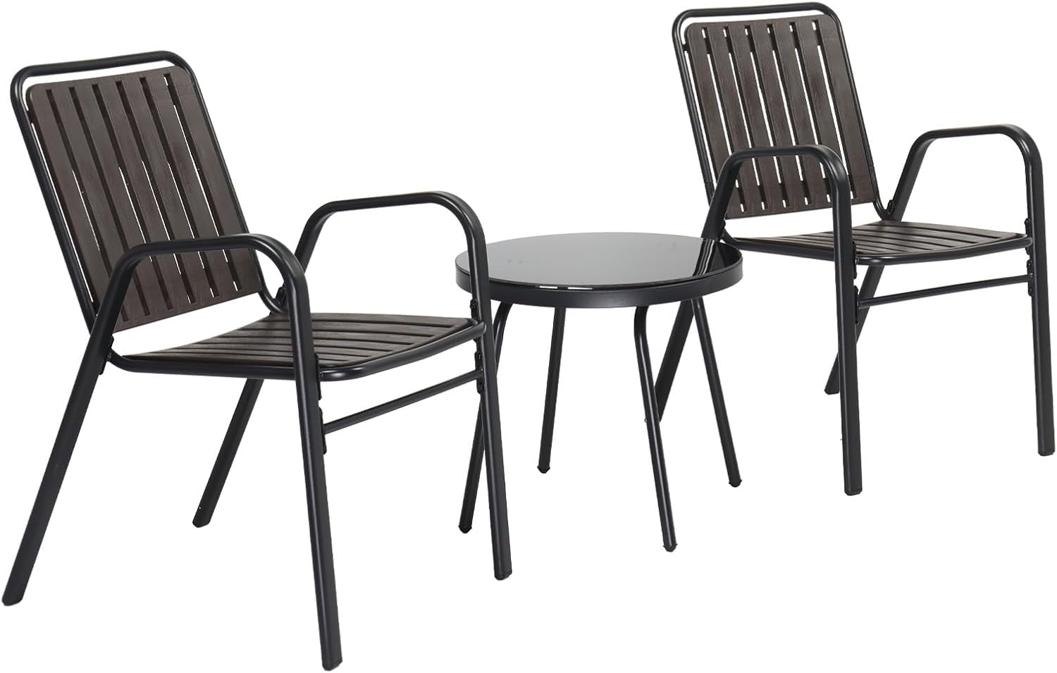 VINGLI 3 Piece Patio Furniture Set Metal Patio Chairs Set of 2 wPP Backrest and Seat, Outdoor Bistro Set for 2 Porch Furnitutre, Yard, Balcony
