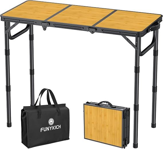 FUNYKICH 3ft Folding Camping Table, 3 Height Adjustable Max 27.5'', Yellow