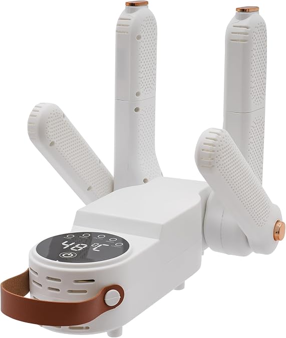 Work Boot Dryer, Electric Boot and Shoe Dryer, 118.4F Hot Air Circulates 360, Foldable Design, Boot Warmer Rack with 4 Time Setting, Control Panel and Rose Saltbox