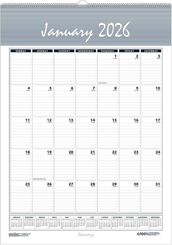 House of Doolittle 2026 Bar Harbor 22" x 31.25" Monthly Wall Calendar, Blue/Gray (334-26)