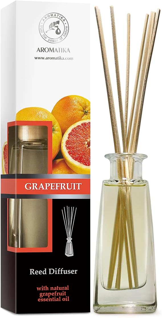 AROMATIKA Grapefruit Reed Diffuser with Grapefruit Oil, 100ml, 9 Piece Set, Scented Reed Diffuser, Long Lasting Aroma, Bamboo Sticks, Home, Office