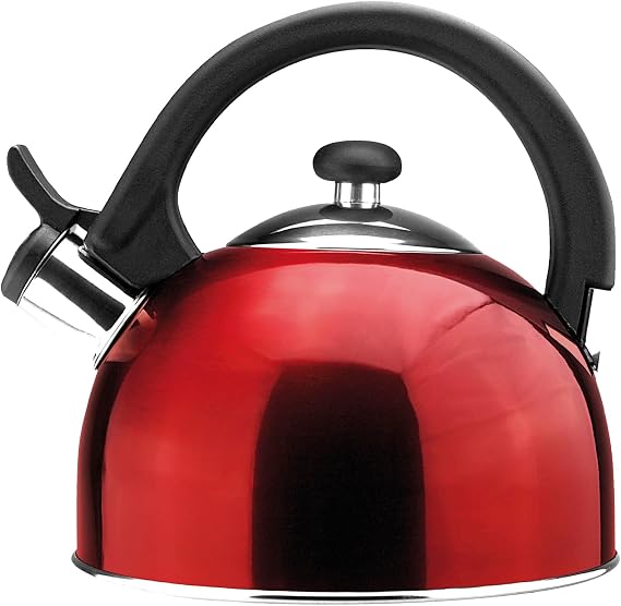 Magefesa Sabal Stainless Steel Whistling Tea Kettle, 2.1 Qt, Drip-Free Pouring Spout, Ergonomic Handle, Removable Lid