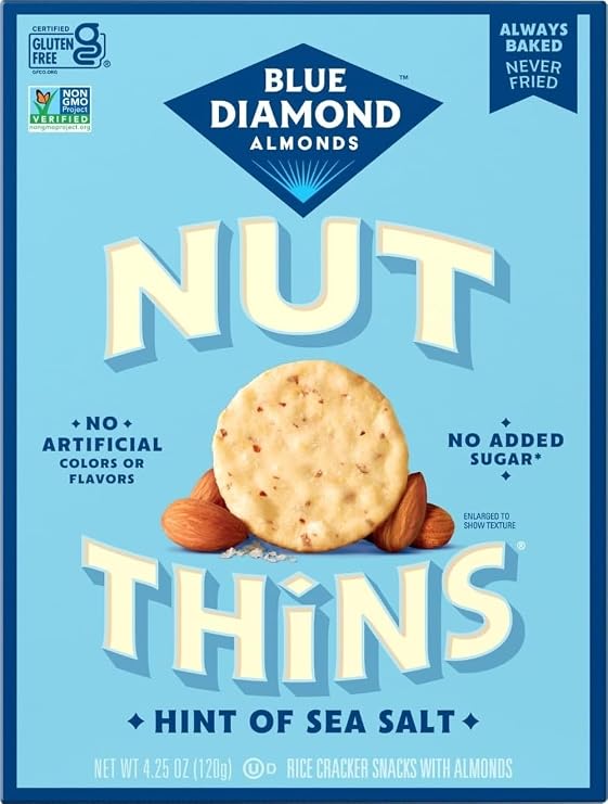 Blue Diamond Almonds Nut Thins Gluten Free Cracker Crisps, Hint of Sea Salt, 4.25 Oz Boxes (Pack of 1)