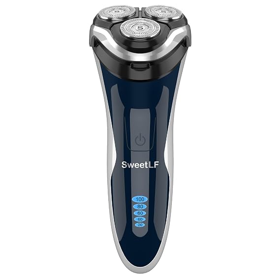 SweetLF Electric Razor for Men, 100% Waterproof, Type C Rechargeable, Wet & Dry Rotary Shaver, Pop-up Trimmer, Corded & Cordless, Navy Blue