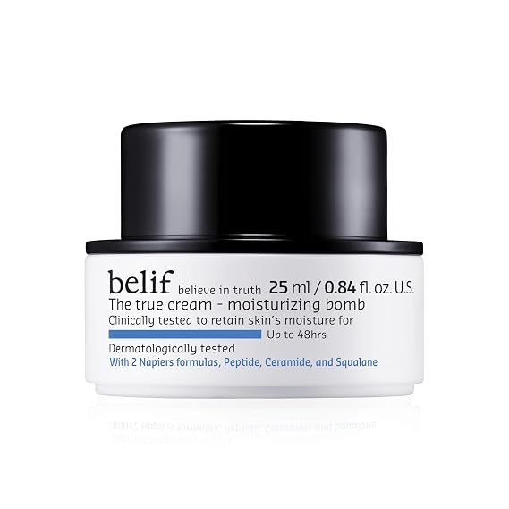 belif Moisturizing Bomb Daily Ceramide Moisturizer with Peptide & Squalane, 48hr Hydration & Anti-Aging Cream, Milky & Lightweight, Restores Skin Barrier, Korean Skincare, 0.84 fl oz (25ml)