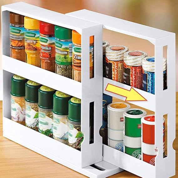 Pull Out Kitchen Storage,2 Tier Spice Rack Fits Up To 20 Spice Jars, Great As Make Up Organizer - Creates Additional Bathroom Storage I Toolless Installation