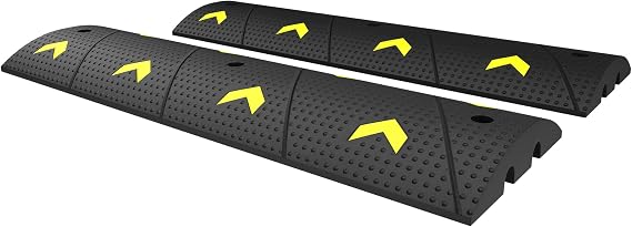 Speed Ramp - 1 Meter | Reflective Traffic Safety | Speed bump with 2 Channel Cable Protector | Heavy Duty Cable Protector | Non-Slip Speed Deceleration Hump with Screw and Anchor (2 Pcs)