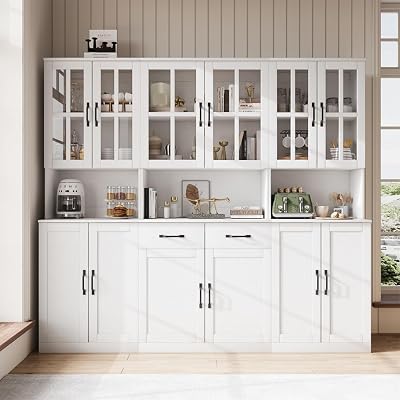 VOWNER Bookcase with Glass Door, 5-Tier Modern Bookshelf with Large Drawer, Glass Display Cabinet with Large Storage Shelf, Combination Storage Cabinet for Home Office White, AEA