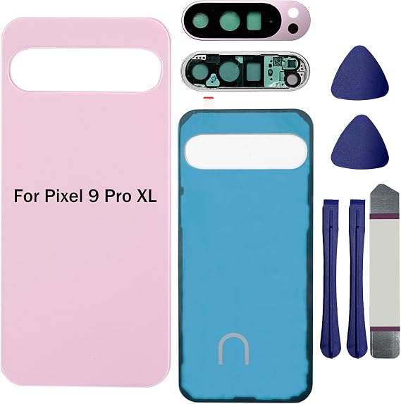 Pixel 9 Pro XL バックガラス交換用 Google Pixel 9 Pro XL 5G リアバックカバー ガラスハウジングドア カメラレンズ付き、テープとツールキットをインストール済みPixel 9/9 Pro用ではありません-ローズクォーツ