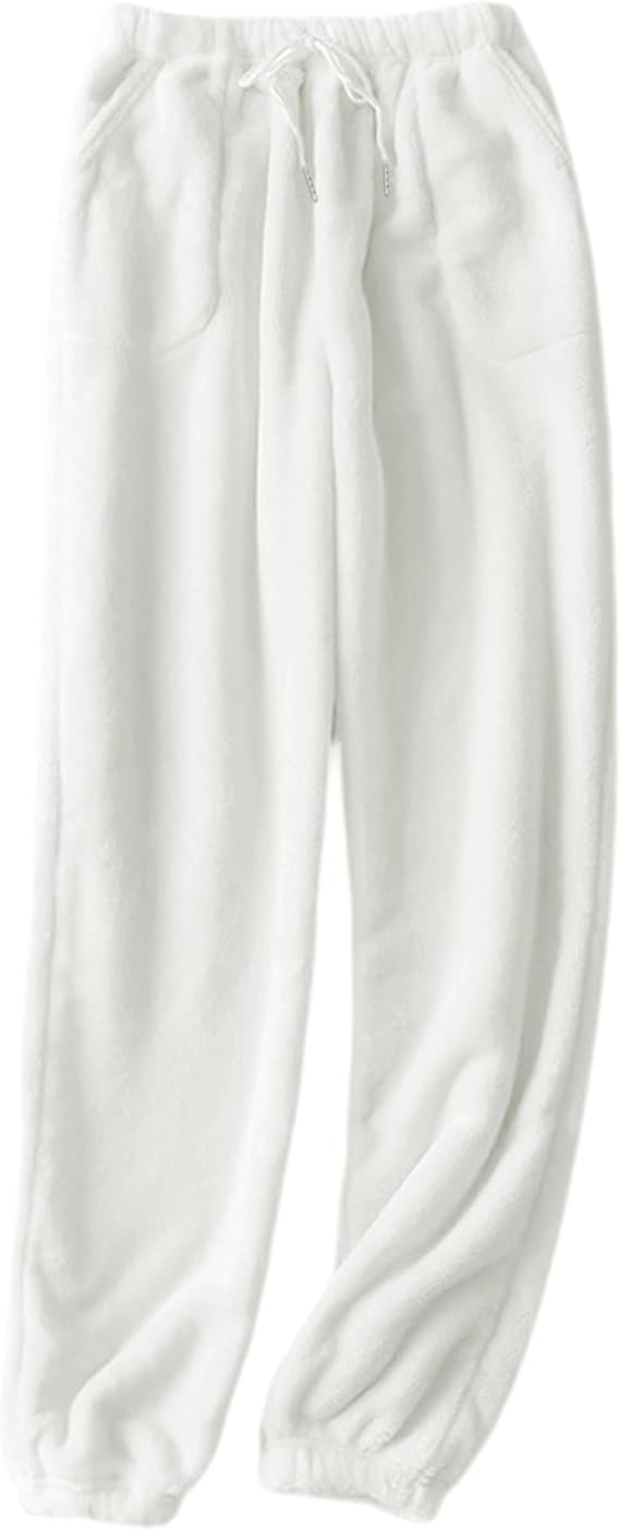 Lentta Women's Fleece Pajama Pants Casual Fuzzy Warm Sleep Bottoms Drawstring Elastic Waist with Pockets