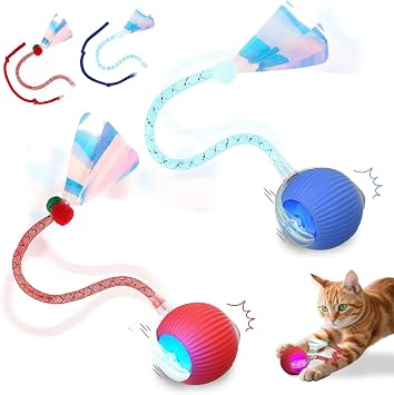 2PCS Interactive Cat Toys Smart Ball for Cats and Dogs, 360 Automatic Rolling Chase, 2 Rapid-Action Tails, Designed for Indoor pet Exercise, Boredom Relief, and Fun Chase Play.(Red&Blue)