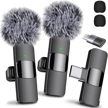 Chliste Wireless Lavalier Microphone for iPhone, iPad, Android, Lavalier Mic for Video Recording - 2 Pack Mic Crystal Clear Recording with USB-C for Podcast Microphone, ASMR, TikTok