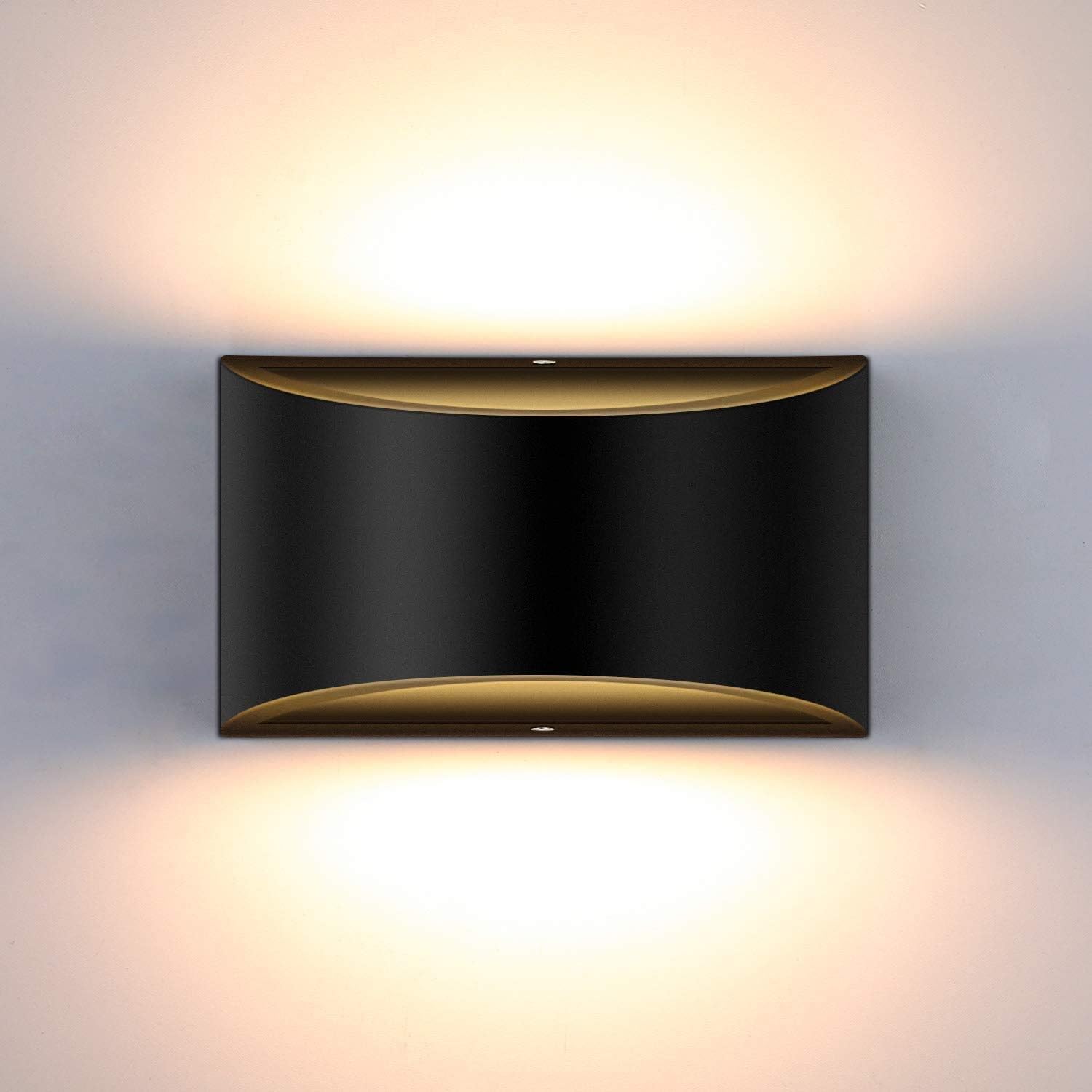 Glighone Wall Lights Indoor, Dimmable LED Up and Down Bedroom Wall Lights, Black Wall Sconce, 10W Warm White Wall Lamp for Living Room Bedroom Corridor Stair COB LED Bulb Include [Energy Class F]