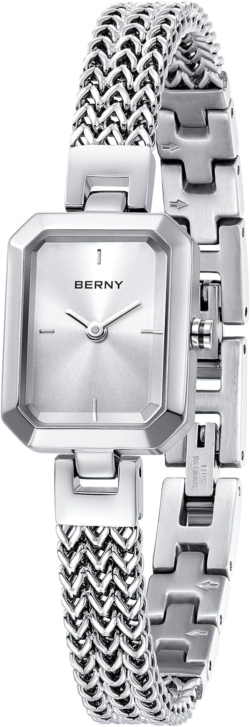 BERNY Frauen Uhr Damen Rechteck Mini Armbanduhren Quarzwerk Mode Minimalistische Uhr 3ATM wasserdichte Edelstahl Abnehmbare Uhrenarmband