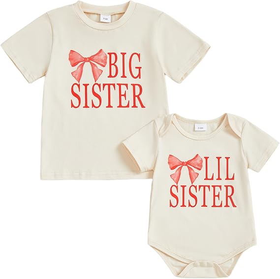 Big Sister Little Sister Matching Outfits Coquette Bow Toddler Girl T-shirt and Newborn Bodysuit Sibling Clothes