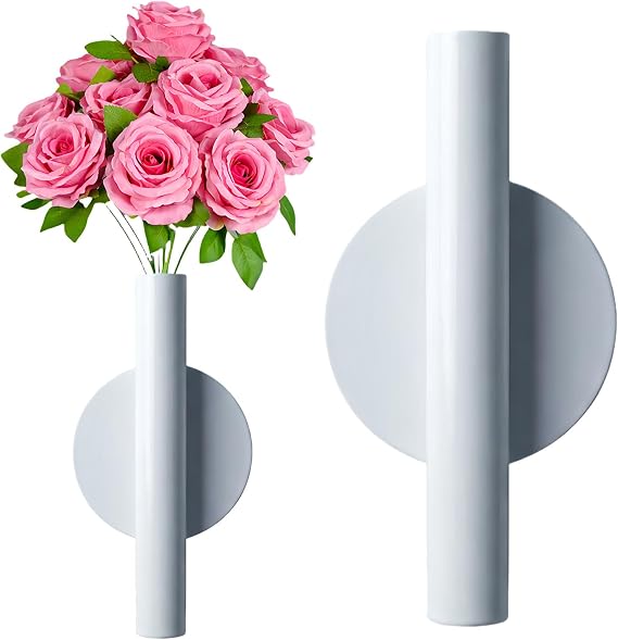 Artificial Flowers Metal Tube Decoration Holder Used to Display Faux Flowers, Fake Flower, Dried Flower, Also Suitable for Gravestone Memorial Decoration (1 Pcs Round White)