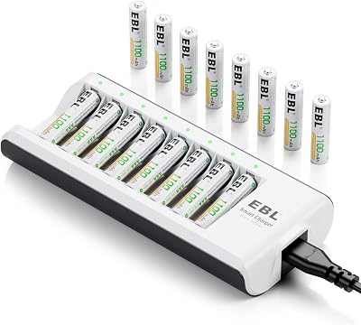 EBL Rechargeable AAA Batteries 1100mAh 1.2V NiMH Triple AAA Battery with Charger 16AAACharger