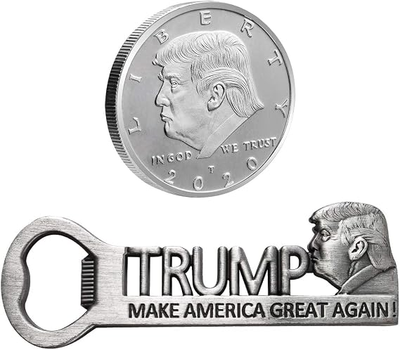 Donald Trump Merchandise 2024 Gifts for Men Women- Magnetic Bottle Opener and Collectible Challenge Coin 2024, Super Gifts for dad men