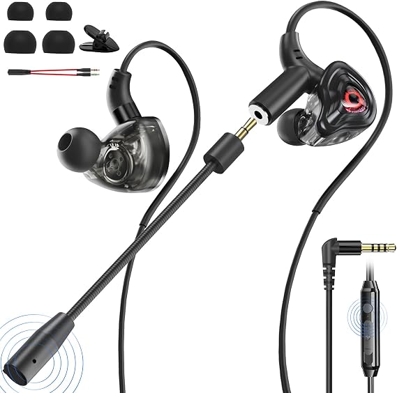 In Ear Gaming Headset with Mic 360° Surround Sound Noise Reduction