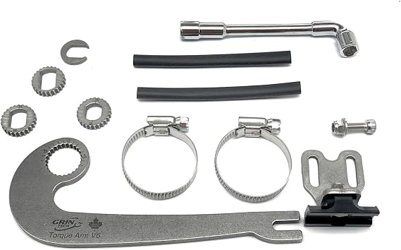 Grin Technologies NEW V6 Universal Ebike Torque Arm - Front and Rear, 12mm, 14mm and 16mm Axles, Hardened Insert, Frame Mounted with Hose Clamps
