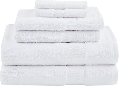 Comfort Spaces Turkish Bathroom Towel Set 6 Piece Luxury Bath Towel Set 2 Hand Towel for Bathroom 2 Washcloth 2 Large White Bath Towel Sets Long Staple Ultra-Soft Quick Dry Towel Set
