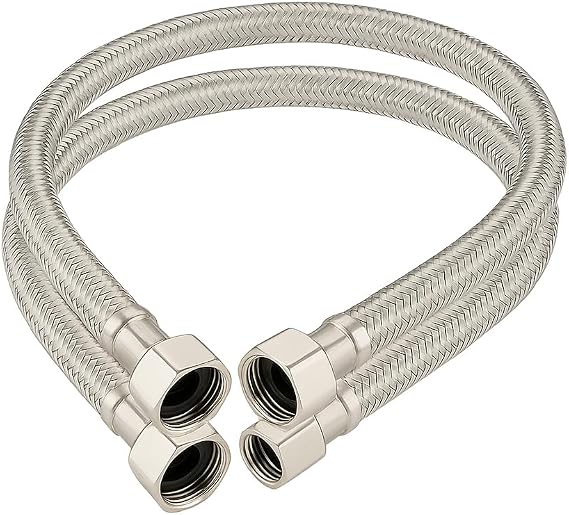 Universal Stainless Steel Supply Hose for Faucet 1/2 Inch Comp x 1/2 Inch FIP Female Faucet Line Connector - Hot & Cold Water Supply - Laundry/Kitchen Sink (1 Pair, 16 Inch Long)