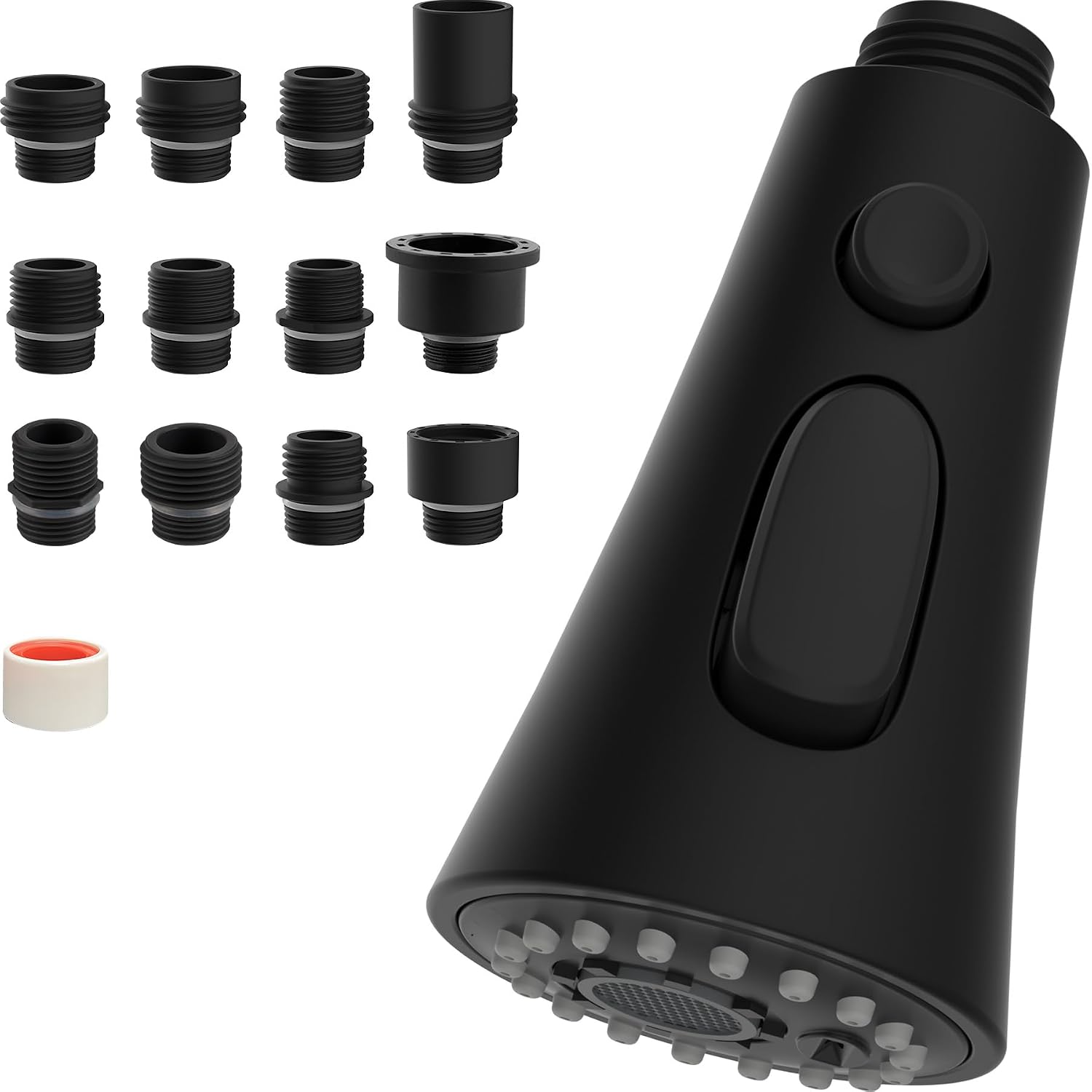 Hibbent Pull Down Kitchen Faucet Spray Head Replacement, 3-Function Kitchen Sink Spray Nozzle with 9 Adapters Compatible with Most FaucetsG12, Matte Black