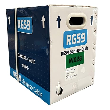 ENS RG59 Coax 500FT Siamese Coaxial Cable Bulk- 20 AWG RG59 Video, 18/2 18AWG Power Coaxial CCTV Cable, UL Listed, Perfect for Professional CCTV Security Surveillance System, White