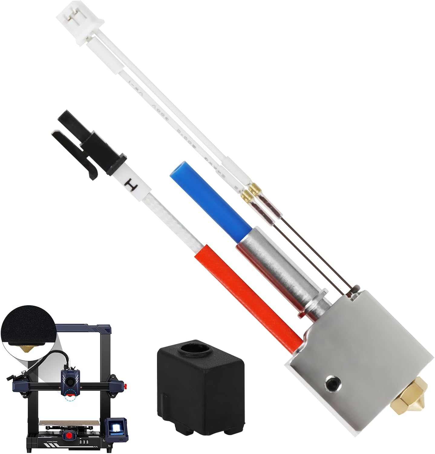 3D Printer Hotend Kit with 0.4mm Nozzle Silicone Sock for Kobra 2, Kobra 2 Pro, Kobra 2 Plus, Kobra 2 Max, Kobra 2 Neo, 3D Printer Assembled Hot End Kit, Replacement Hotend Print Head Block Extruder