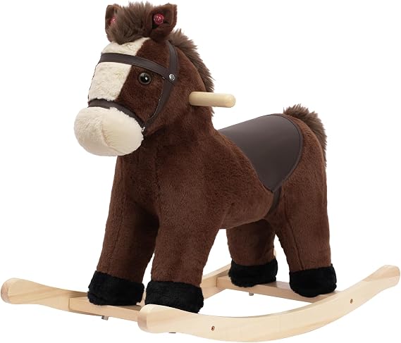 Rock My Baby Rocking Horse, Dark Brown Horse Rocker for Toddlers 18M+, Plush Ride on Horse Toy with Realistic Sound,Soft Stuffed Filling, CPC Certified