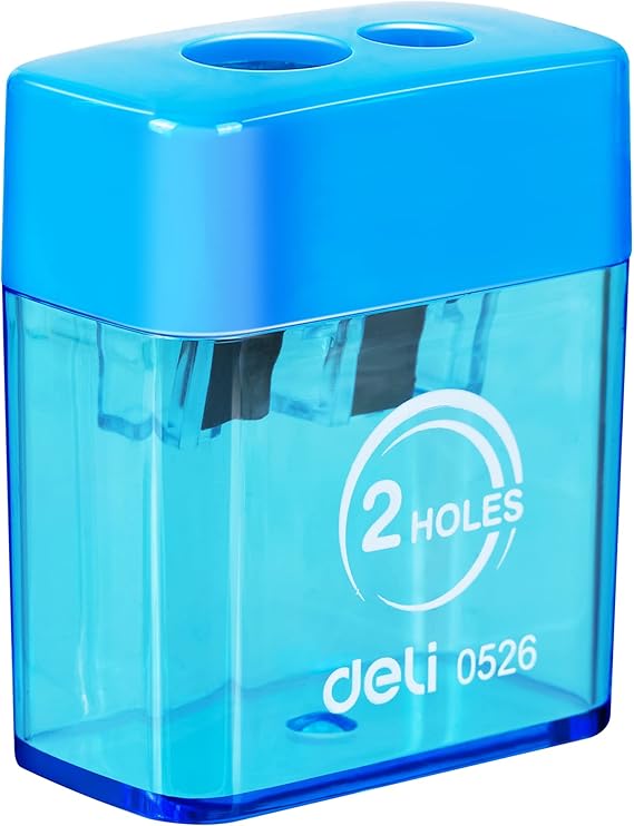 Deli Pencil Sharpener, Manual Pencil Sharpeners, Dual Holes with Lid, Random Color