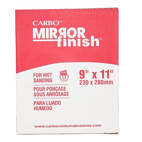 Carborundum 63878 Carbo Premier Red Wet/Dry Sandpaper Sheets, 9" x 11", 1500 Grit, Mirror Finish, Automotive & Metal Sanding, 50 Pack