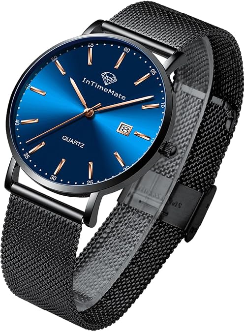 Men's Black Watch Analog Wristwatch with Day Date, 41mm Diameter, Stainless Steel Band, Waterproof up to 30M